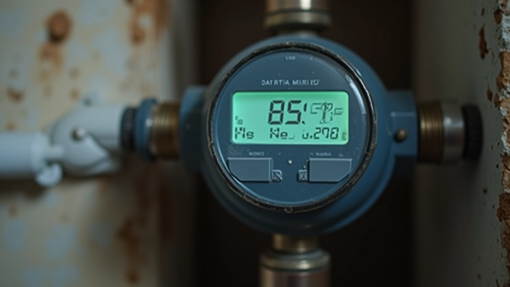 Счетчик воды с цифровым дисплеем в подвале дома